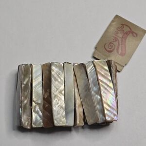 Gypsy Warehouse Mother of Pearl Shell Stretch Bracelet Iridescent Boho Cuff